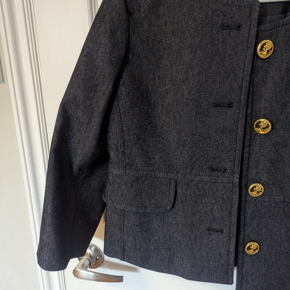 Kasper Dark Grey Cotton Blend Stretchy Jean Gold Gold Anchor Button Blazer (6P) - Picture 6 of 13